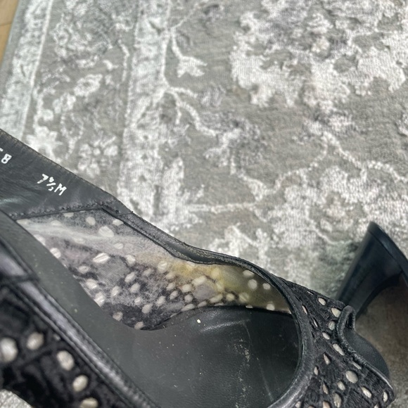 Stuart Weitzman black peep toe lace slingback heel - Picture 2 of 4